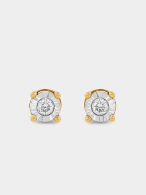 Yellow Gold Diamond Illusion Solitaire Stud Earrings