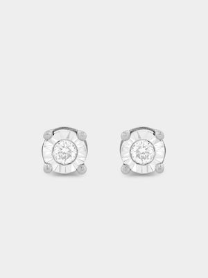 White Gold Diamond Illusion Solitaire Stud Earrings