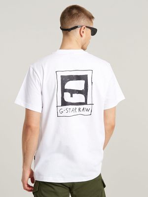 G-Star Men's Handwriting Back Print Loose White T-Shirt