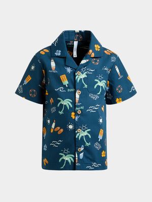 Older Boy's Blue Beach Print Shirt
