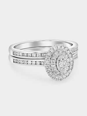 White Gold 0.60ct Diamond Oval Halo Twinset Ring