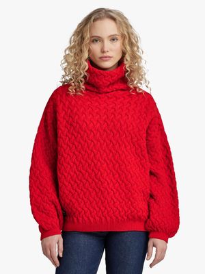 G-Star Women's Chunky Loose Turtle Knitted Red Jersey