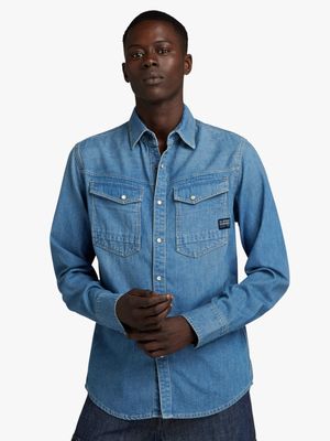 G-Star Men's Slim Denim Faded Blue Shirt