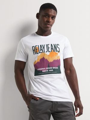 Relay Jeans Men's White Mountain Tee SlimFit Cotton Shirt