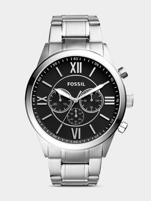 Fossil Flynn  Silver Plated Stainless Steel Chronograph Bracelet Watch