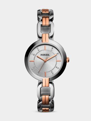 Fossil Kerrigan Silver & Rose Plated Stainless Steel Bracelet Watch