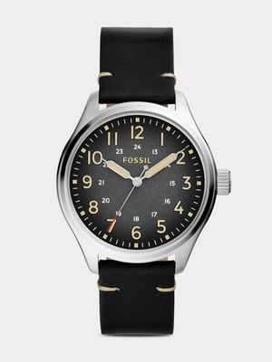 Fossil Easton Stainless Steel & Black Leather Watch