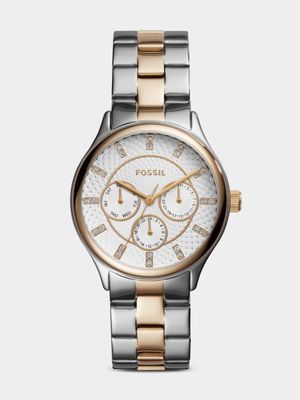 Fossil Modern Sophisticate Silver & Gold Plated Stainless Steel Multi Dial Bracelet Watch