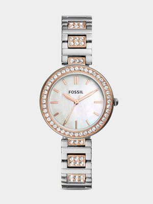 Fossil Karli Silver & Rose Plated Stainless Steel Bracelet Watch