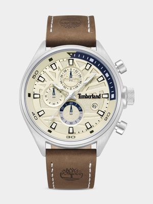 Timberland Cherryfield Silver Plated Brown Leather Chronographic Watch