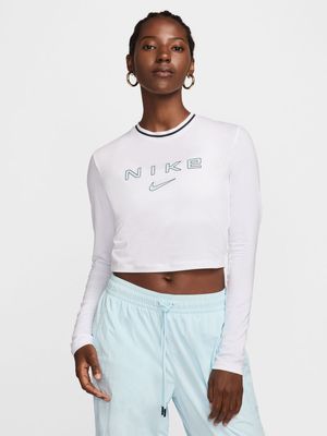 Womens Nike Sportswear Chill Knit Slim Cropped White Graphic Tee