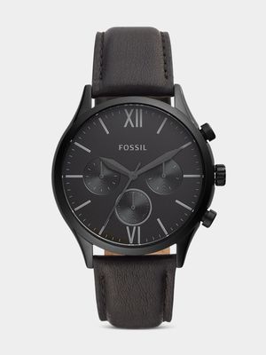 Fossil Fenmore Black Plated Stainless Steel Black Leather Watch