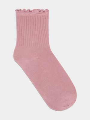 Women's Pink Lettuce Edge Sock