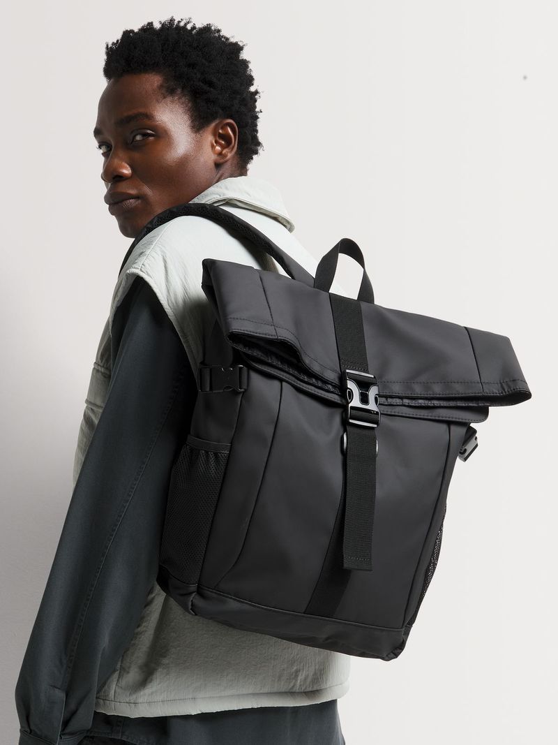 Men's Markham Coated Foldover Black Backpack - Bash.com