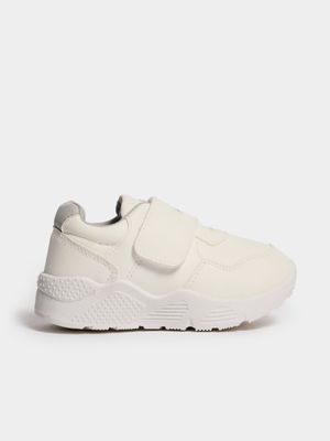 Younger Girl's White Velcro Strap Sneakers