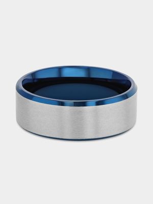 Stainless Steel Brushed Blue Rim Ring