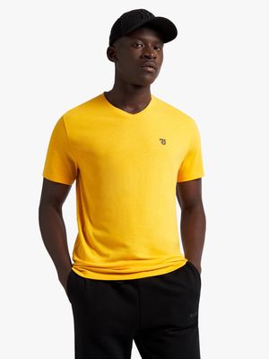 Men's Relay Jeans Branded Slim Fit V-Neck Basic Yellow T-Shirt
