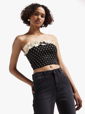 Women's Polka Dot Bandeau With Frill Top