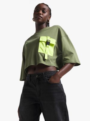 Redbat Women's Green Utility Cropped Top