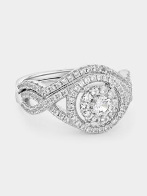 Silver Diamond & Created Sapphire Classic Ring