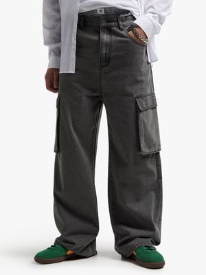 Men's Grey Cargo Straight Leg Denim Jeans