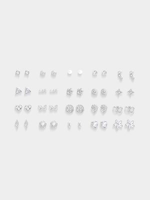 Jet Women's Silver 20 Pack Diamante & Pear Earrings