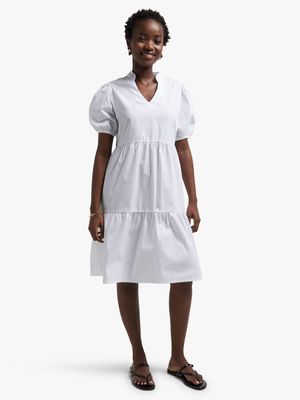 Jet Women's Denim White Poplin Tier Dress