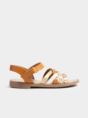 Younger Girl's Gold & White Strappy Sandals