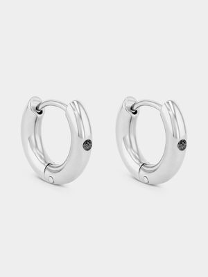 Stainless Steel Black Cubic Zirconia Hoop Earrings