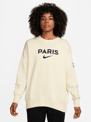 Womens Nike Paris Saint-Germain Phoenix Fleece Oversized Crew-Neck Cream Sweatshirt