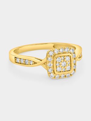 Yellow Gold 0.35ct Diamond Cushion Halo Twist Ring