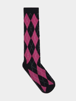 Women's Pink & Navy Argyle Sock