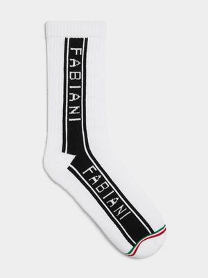 Fabiani Men's Side Stripe White/Black Shaft Socks