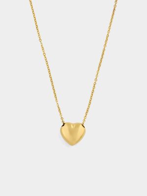 Yellow Gold & Sterling Silver Puff Heart Slider Pendant on a cable chain