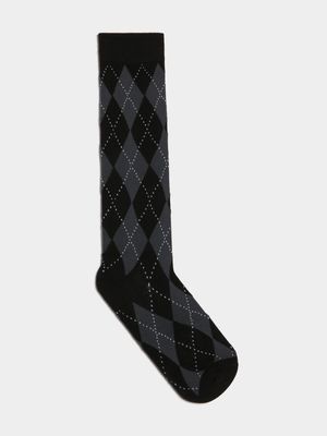 Women's Black & White Argyle Sock