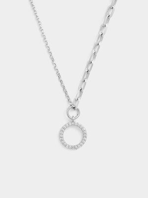 Cheté Sterling Silver Cubic Zirconia Paperclip Circle Necklace