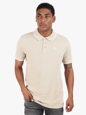 Men's Guess Neutral Sand Tipped Core  Polo