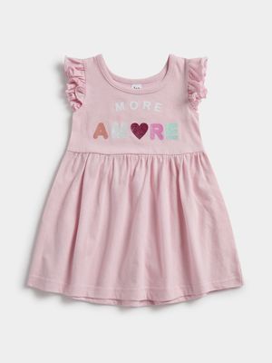 Jet Infant Girls Pink More Amore Frill Sleeve Dress