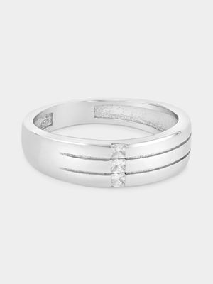 Sterling Silver Cubic Zirconia Trinity Stripe Ring