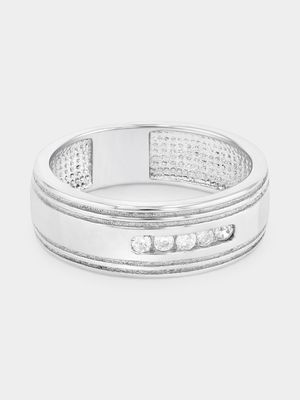 Sterling Silver Cubic Zirconia Double Groove Ring