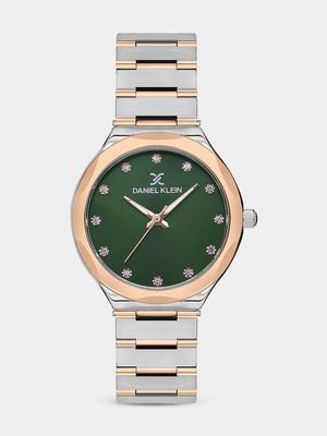 Daniel Klein Rose Plated Green Dial Two-Tone Bracelet Watch