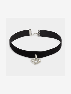 Velvet Choker with Diamante Heart