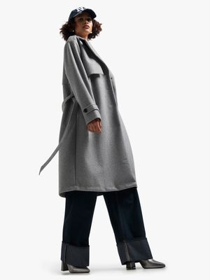 Women's Grey Melange Melton Trenchcoat