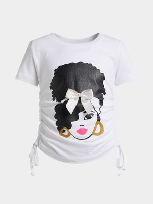 Jet Younger Girls White Face Rouched T-Shirt