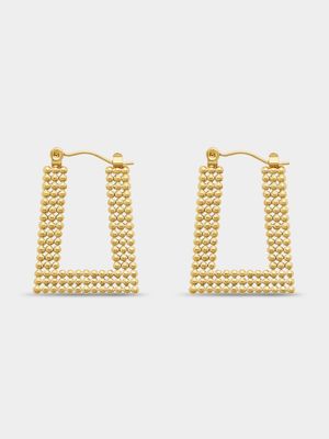 Stainless Steel 18ct Gold Plated Bobble Beaded Square Hoops