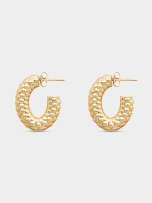 Stainless Steel 18ct Gold Plated Snake Skin Texture Hoops