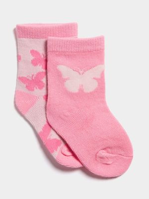 Jet Infant Girls Pink Butterly Jacquard Socks