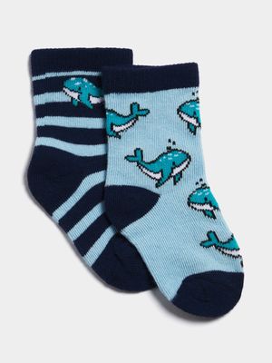 Jet Infant Boys Blue 2 Pack Whale Jacquard Socks