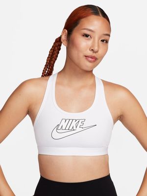Nike Swoosh Medium Support Padded Logo White Sports Bra