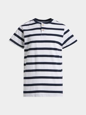 Jet Younger Boys Navy/White Stripe Henley T-Shirt